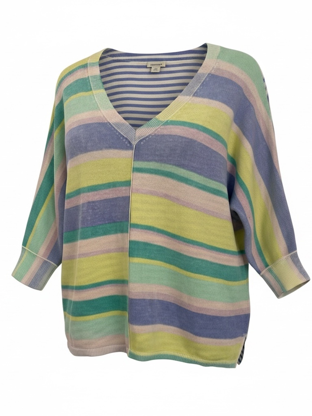 Sundance Coastal Pastel Striped V-Neck Sweater Size (XXL)